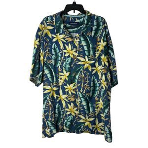 Tommy Bahama Hawaiian Shirt Men XXL Blue Floral 100% Silk Resort Vacation Cruise